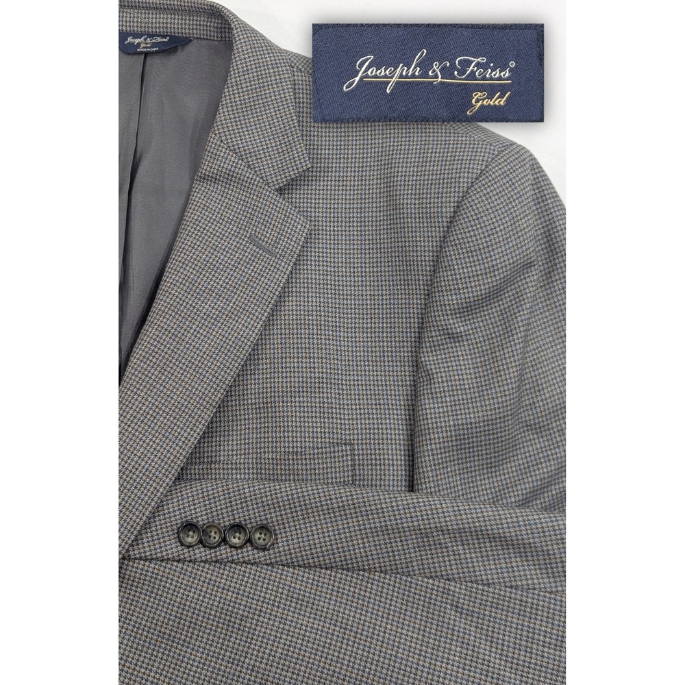 Joseph Feiss Wool Blazer Sport Coat Suit Jacket Houndstooth Gray 48 S Big 52"